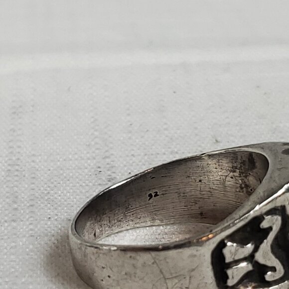 Large Silver 925 Mexico Design Stamped Ring Sz 26mm US 12 - Picture 7 of 12